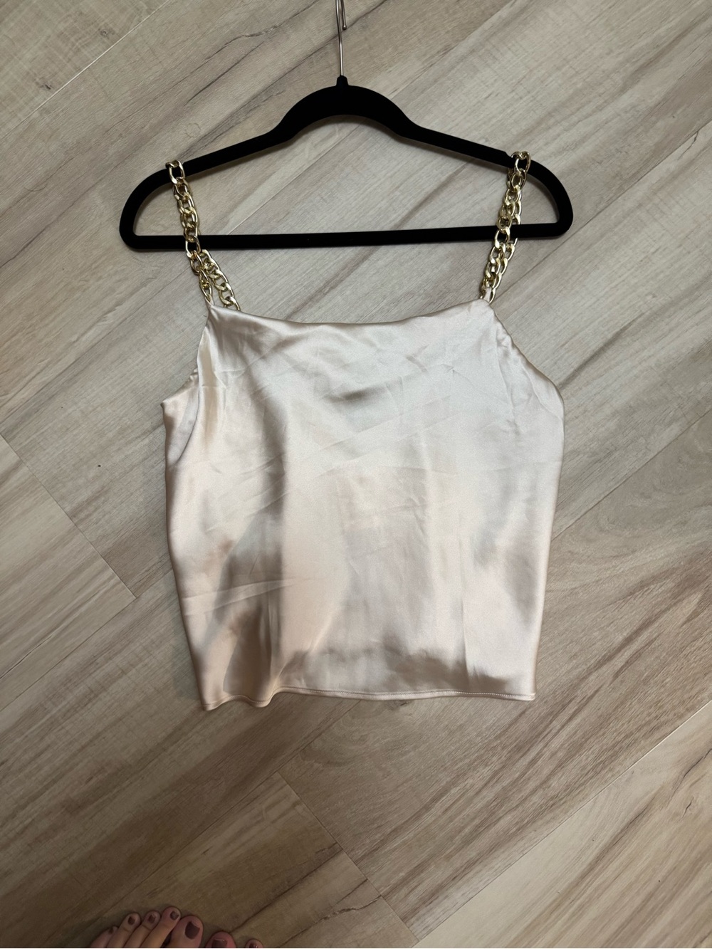 Bailey 44 Cream Satin Cami with Gold Chain Straps